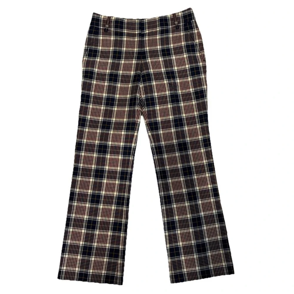 Tory Burch Women's Size 2 Garrett Tartan Plaid Crop Flare Pants Belt Loops